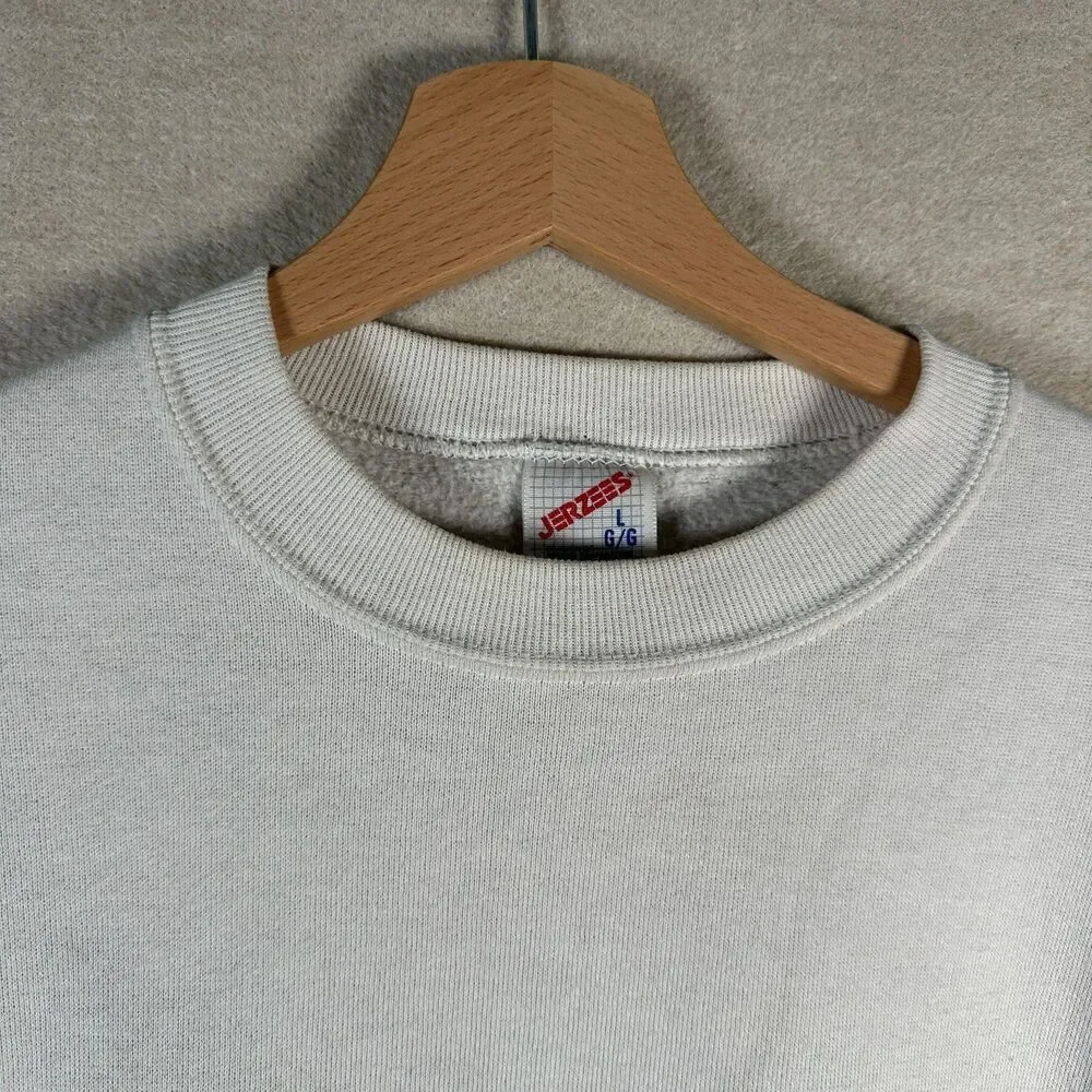 Vtg Jerzees Blank Crewneck Sweatshirt Mens Large White Casual Basic USA Made